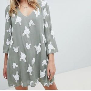 Honey Punch V Neck Embroidered Swing Dress